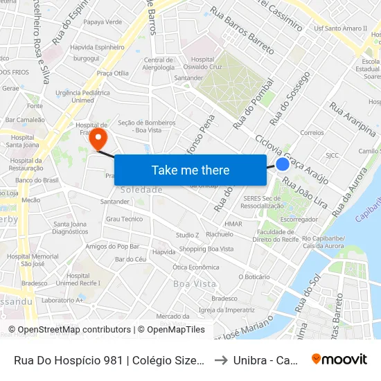 Rua Do Hospício 981 | Colégio Sizenando Silveira to Unibra - Campus II map
