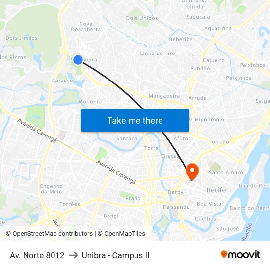 Av. Norte 8012 to Unibra - Campus II map