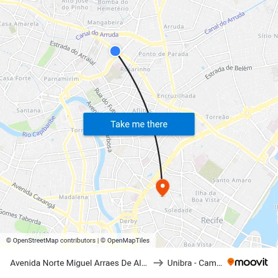 Avenida Norte Miguel Arraes De Alencar 3846 to Unibra - Campus II map