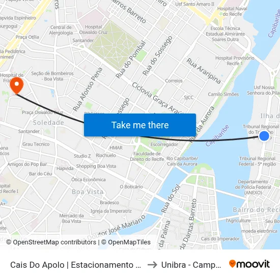 Cais Do Apolo | Estacionamento Trf 5º to Unibra - Campus II map