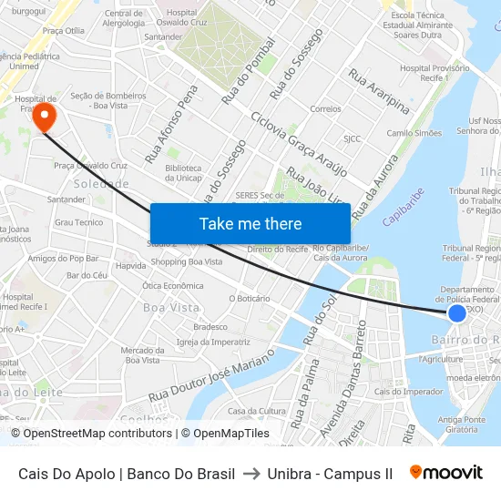 Cais Do Apolo | Banco Do Brasil to Unibra - Campus II map