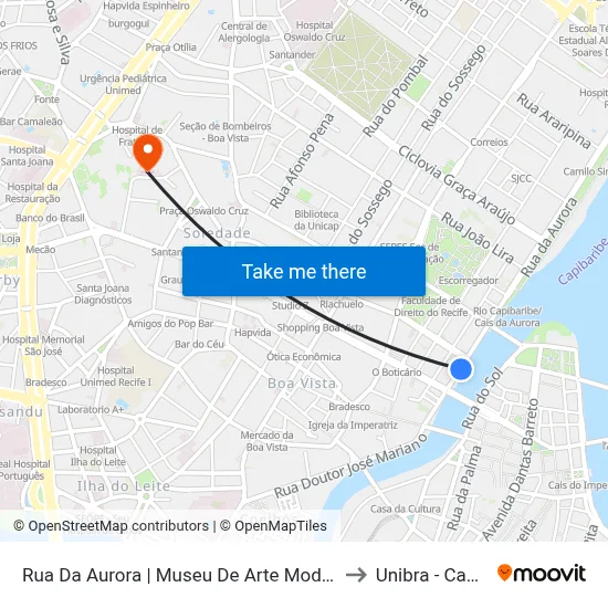 Rua Da Aurora | Museu De Arte Moderna - Parada 1 to Unibra - Campus II map