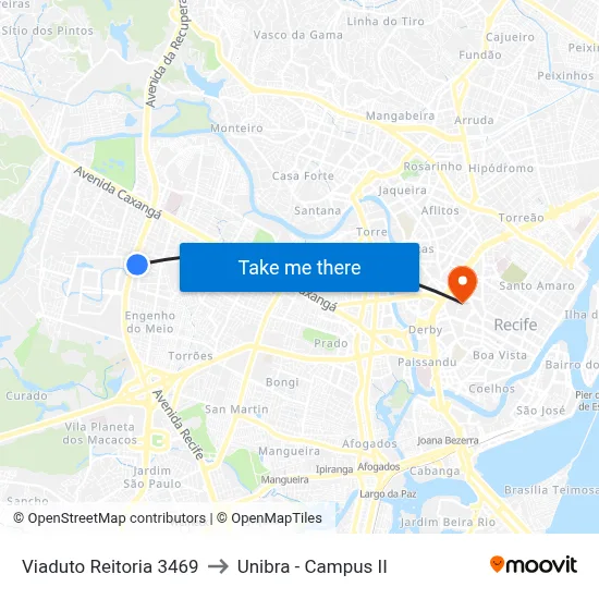 Viaduto Reitoria 3469 to Unibra - Campus II map