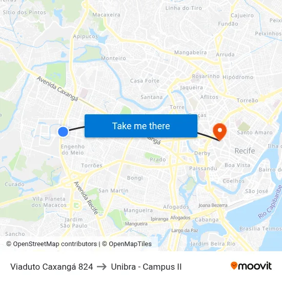 Viaduto Caxangá 824 to Unibra - Campus II map