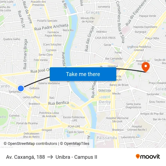 Av. Caxangá, 188 to Unibra - Campus II map