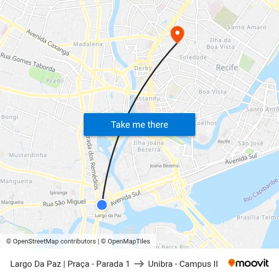 Largo Da Paz | Praça - Parada 1 to Unibra - Campus II map