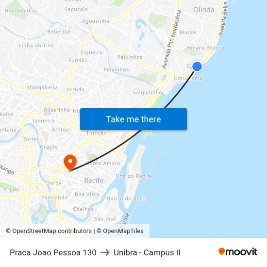 Praca Joao Pessoa 130 to Unibra - Campus II map