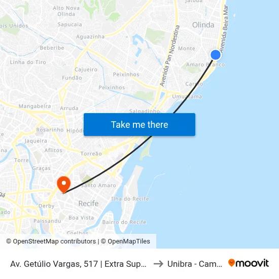 Av. Getúlio Vargas, 517 | Extra Supermercado to Unibra - Campus II map