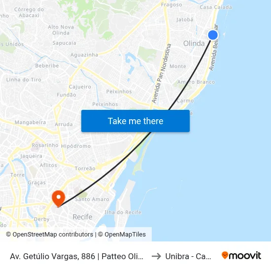 Av. Getúlio Vargas, 886 | Patteo Olinda Shopping to Unibra - Campus II map