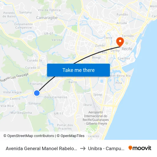 Avenida General Manoel Rabelo 40 to Unibra - Campus II map