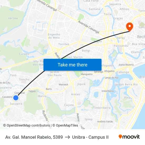 Av. Gal. Manoel Rabelo, 5389 to Unibra - Campus II map