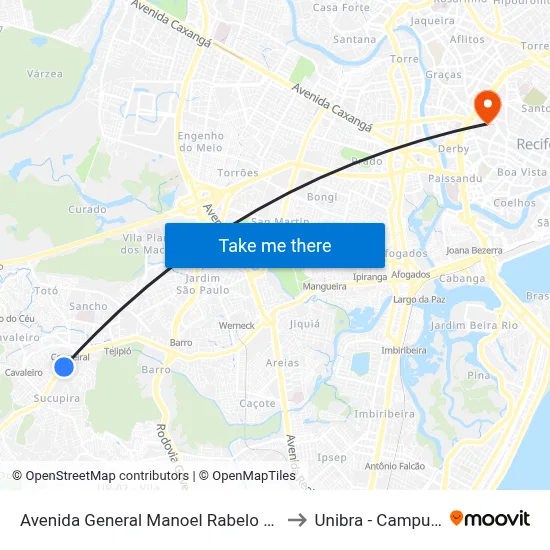 Avenida General Manoel Rabelo 5616 to Unibra - Campus II map