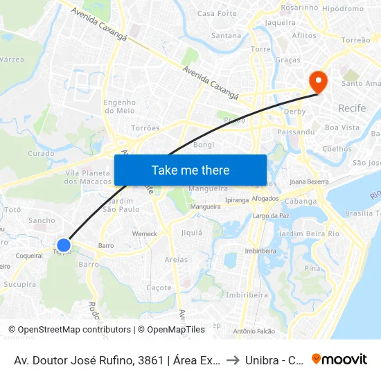 Av. Doutor José Rufino, 3861 | Área Externa Da Estação Tejipió to Unibra - Campus II map