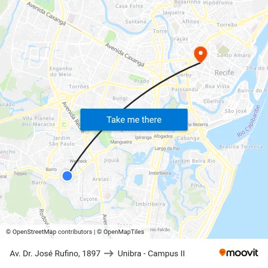 Av. Dr. José Rufino, 1897 to Unibra - Campus II map