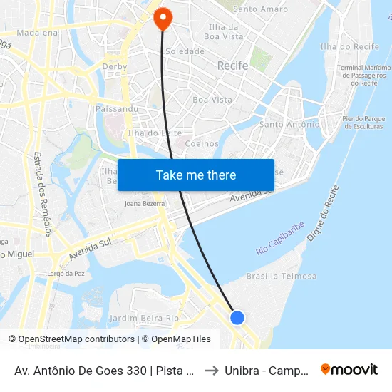 Av. Antônio De Goes 330 | Pista Norte to Unibra - Campus II map