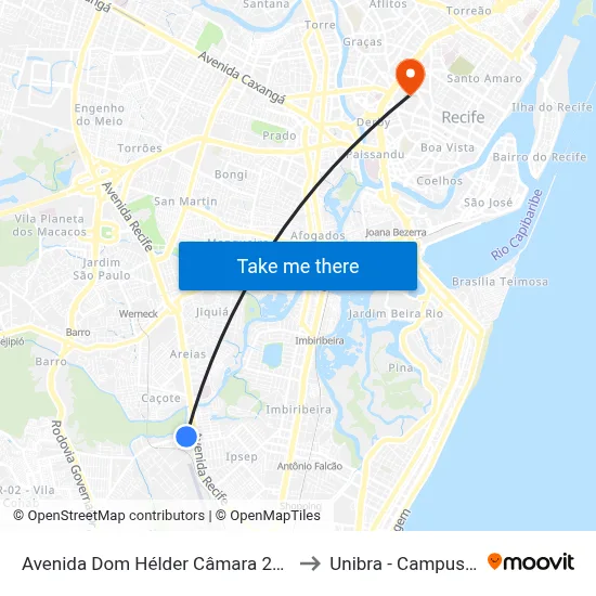 Avenida Dom Hélder Câmara 247 to Unibra - Campus II map
