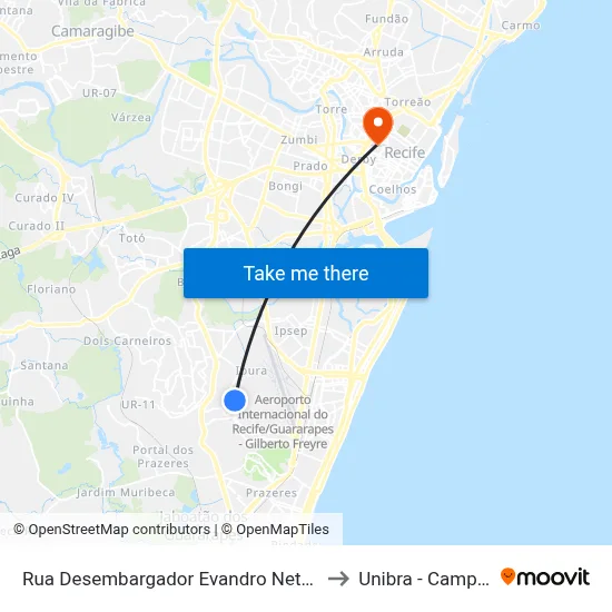 Rua Desembargador Evandro Netto 1310 to Unibra - Campus II map