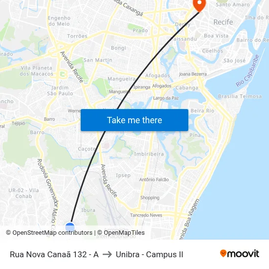 Rua Nova Canaã 132 - A to Unibra - Campus II map