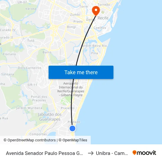 Avenida Senador Paulo Pessoa Guerra 332 to Unibra - Campus II map