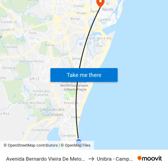Avenida Bernardo Vieira De Melo 5542 to Unibra - Campus II map