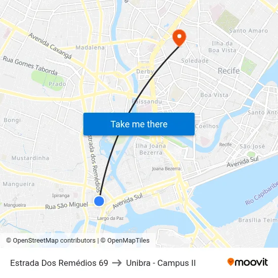 Estrada Dos Remédios 69 to Unibra - Campus II map
