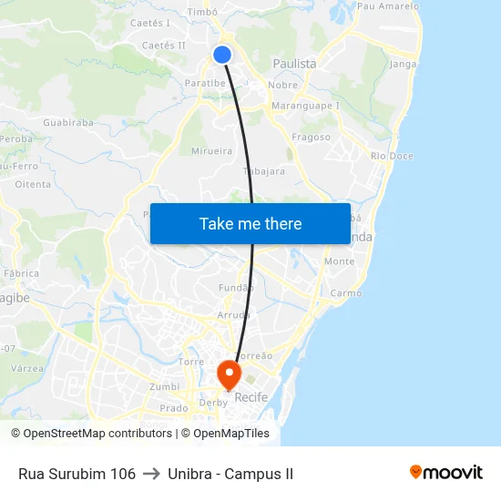 Rua Surubim 106 to Unibra - Campus II map