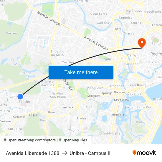 Avenida Liberdade 1388 to Unibra - Campus II map