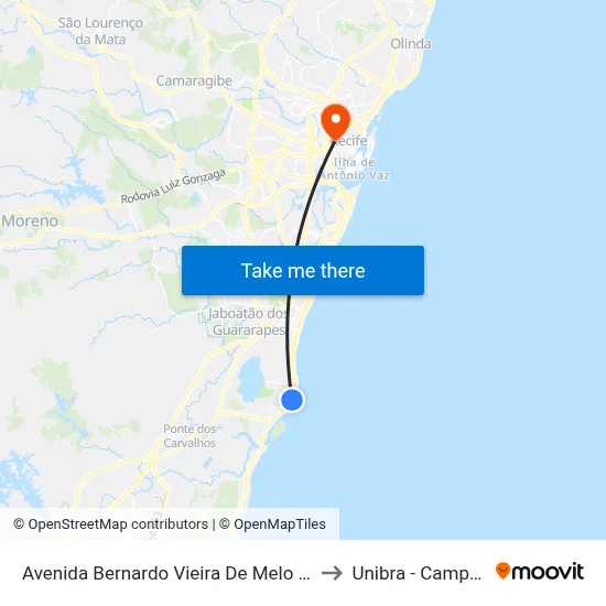 Avenida Bernardo Vieira De Melo 6473a to Unibra - Campus II map