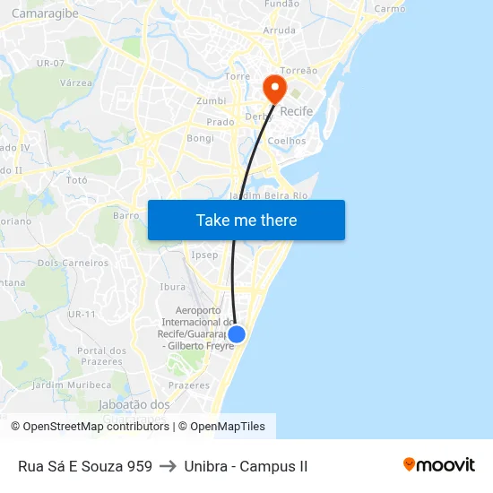 Rua Sá E Souza 959 to Unibra - Campus II map