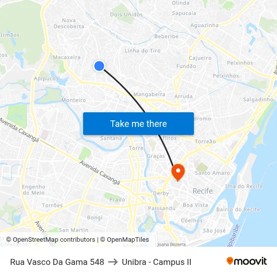 Rua Vasco Da Gama 548 to Unibra - Campus II map