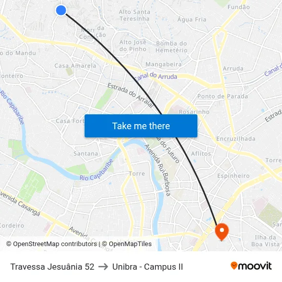 Travessa Jesuânia 52 to Unibra - Campus II map
