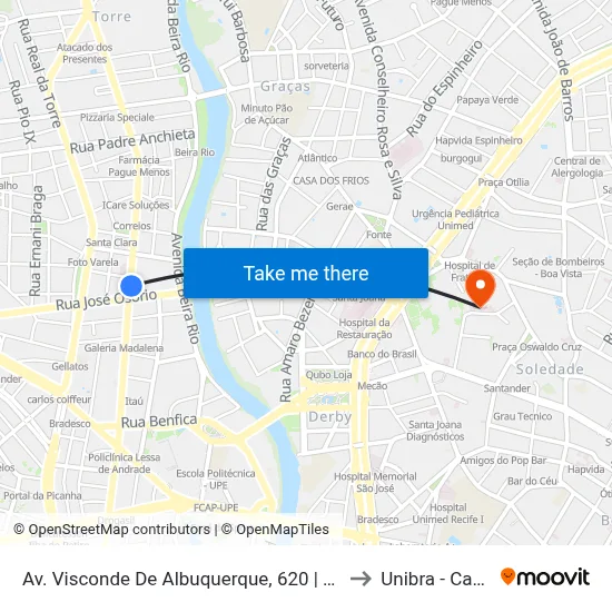 Av. Visconde De Albuquerque, 620 | Hospital De Ávila to Unibra - Campus II map
