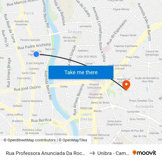Rua Professora Anunciada Da Rocha Melo 24 to Unibra - Campus II map
