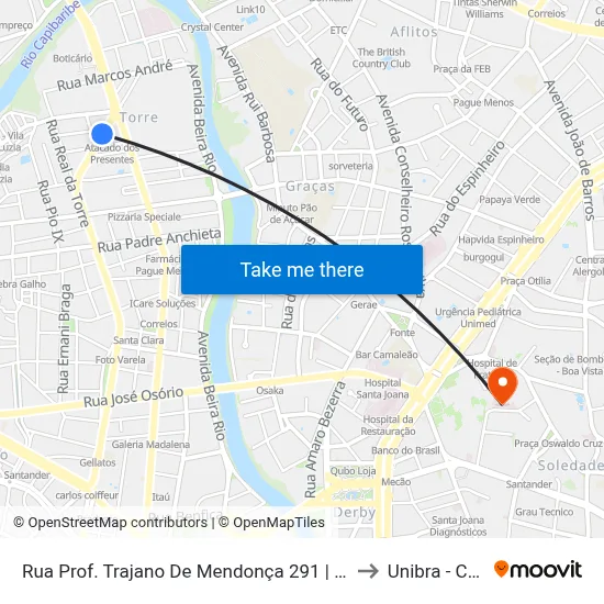 Rua Prof. Trajano De Mendonça 291 | Atacado Dos Presentes to Unibra - Campus II map