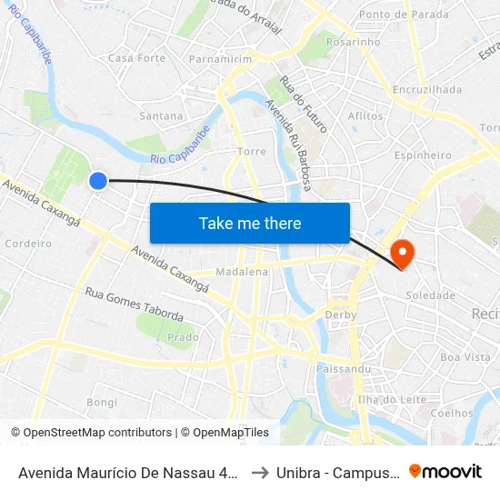Avenida Maurício De Nassau 450 to Unibra - Campus II map