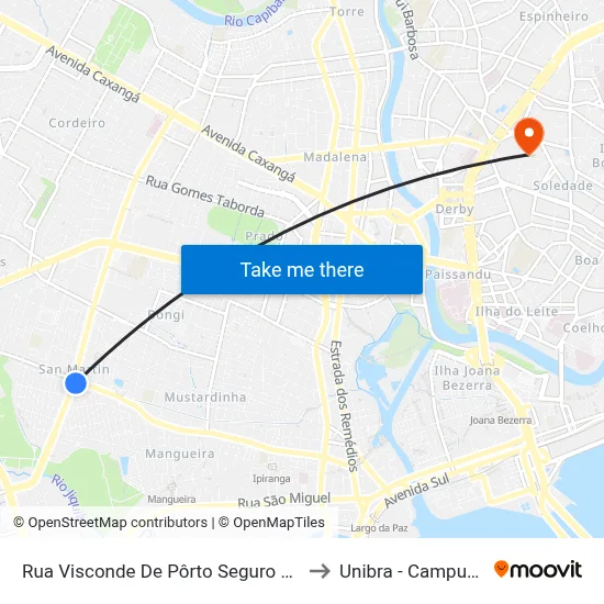 Rua Visconde De Pôrto Seguro 177 to Unibra - Campus II map