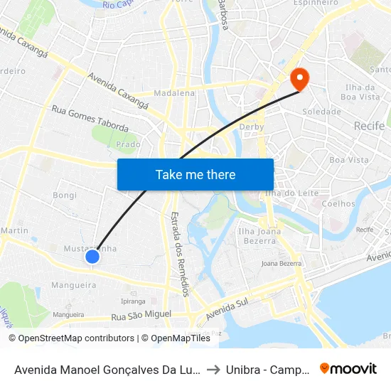 Avenida Manoel Gonçalves Da Luz 800 to Unibra - Campus II map