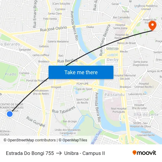 Estrada Do Bongi 755 to Unibra - Campus II map