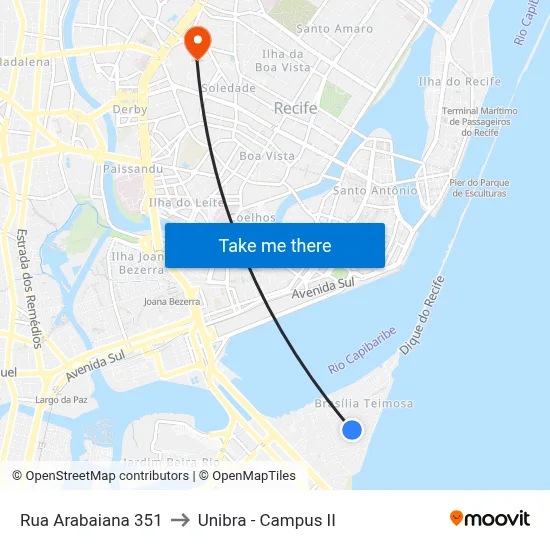 Rua Arabaiana 351 to Unibra - Campus II map