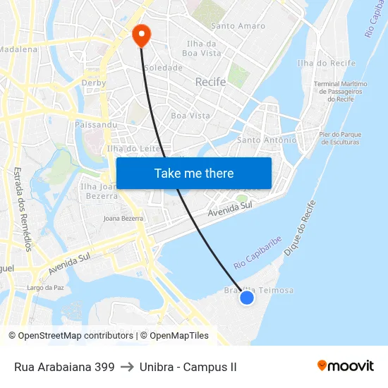 Rua Arabaiana 399 to Unibra - Campus II map