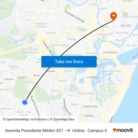 Avenida Presidente Médici 421 to Unibra - Campus II map