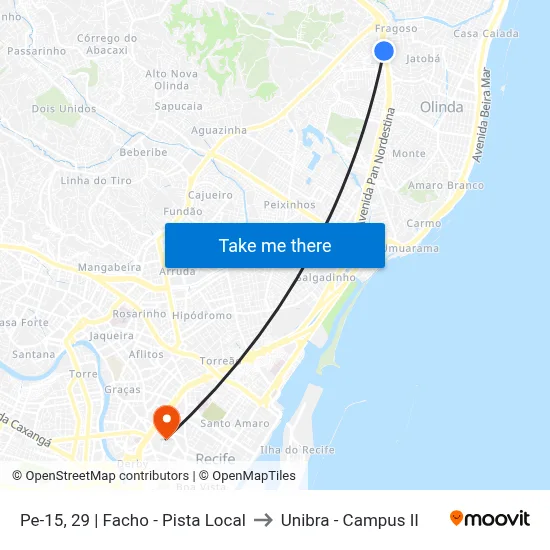 Pe-15, 29 | Facho - Pista Local to Unibra - Campus II map