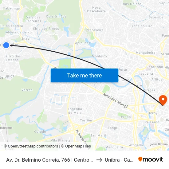 Av. Dr. Belmino Correia, 766 | Centro De Camaragibe to Unibra - Campus II map