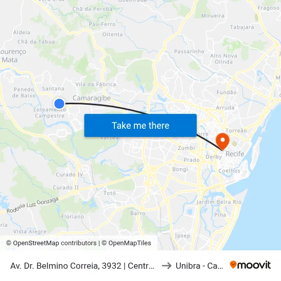 Av. Dr. Belmino Correia, 3932 | Centro De Alberto Maia to Unibra - Campus II map
