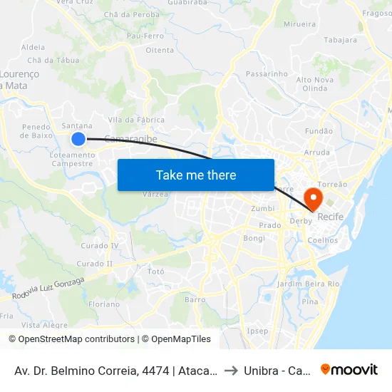 Av. Dr. Belmino Correia, 4474 | Atacadão Camaragibe to Unibra - Campus II map
