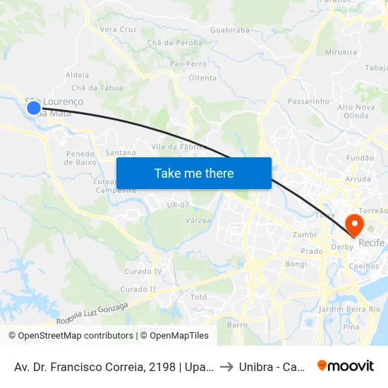 Av. Dr. Francisco Correia, 2198 | Upa São Lourenço to Unibra - Campus II map
