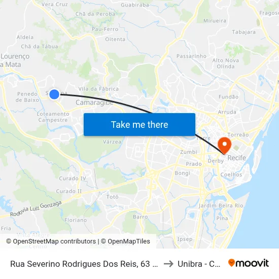 Rua Severino Rodrigues Dos Reis, 63 | Academia Vida Ativa to Unibra - Campus II map