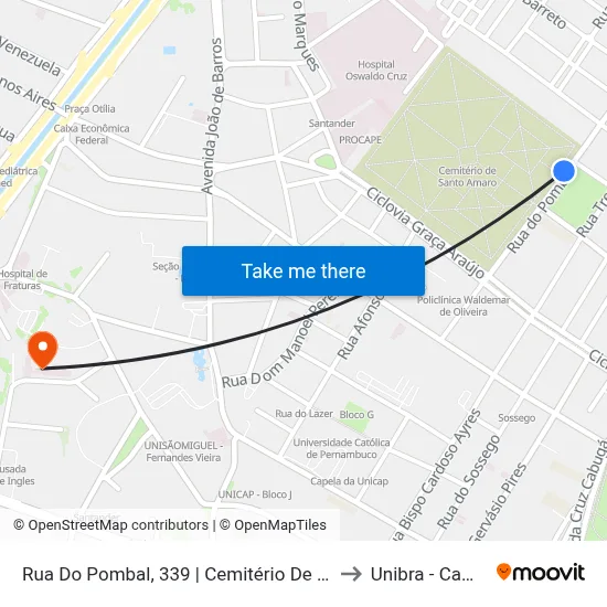 Rua Do Pombal, 339 | Cemitério De Santo Amaro to Unibra - Campus II map