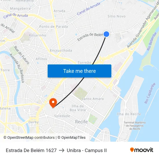 Estrada De Belém 1627 to Unibra - Campus II map