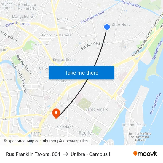 Rua Franklin Távora, 804 to Unibra - Campus II map